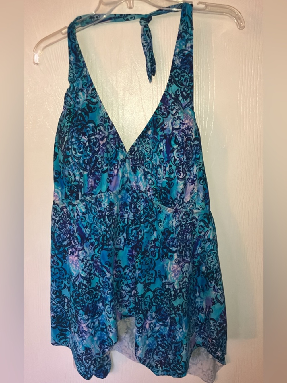 Swimsuits For All Handkerchief Swim Top Blue Teal Printed NWT TOP ONLY
